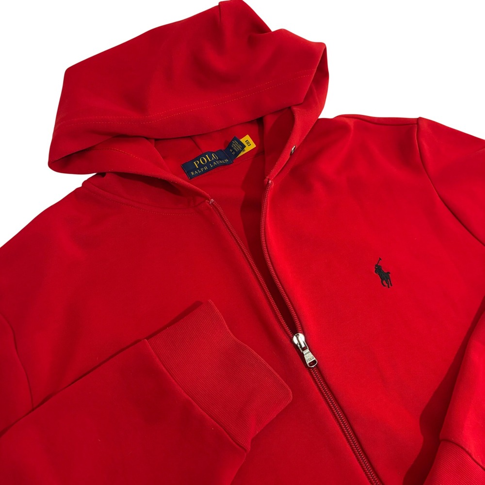 Polo Ralph Lauren Sweatshirt Hoodie Men XL Red Full Zip Double Knit Pony Logo